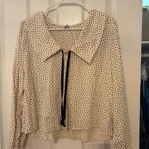 Old Navy Cream Polka Dot Blouse with Black Accent